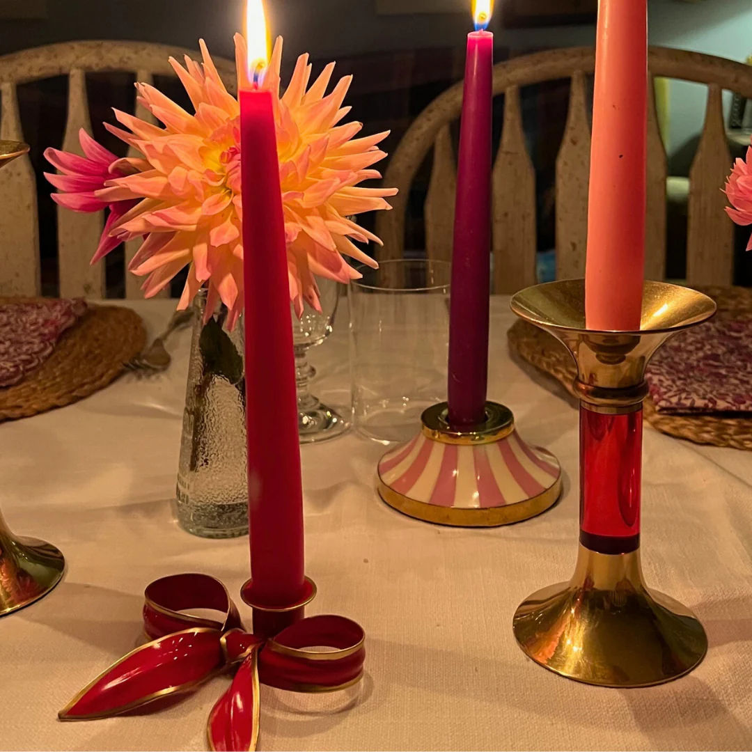 A Pair of Bow Candleholders - Ruby Red