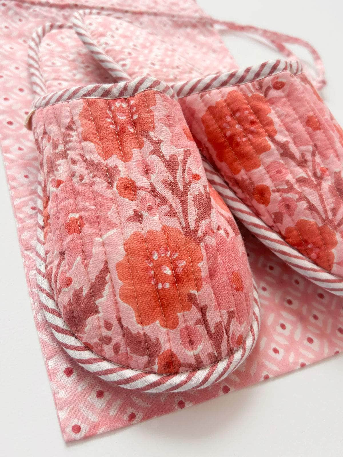 Block Print House Slippers, Vintage Pink