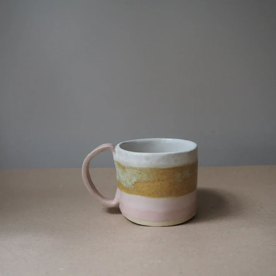 Ceramic Mug in Pink, White and Mustard