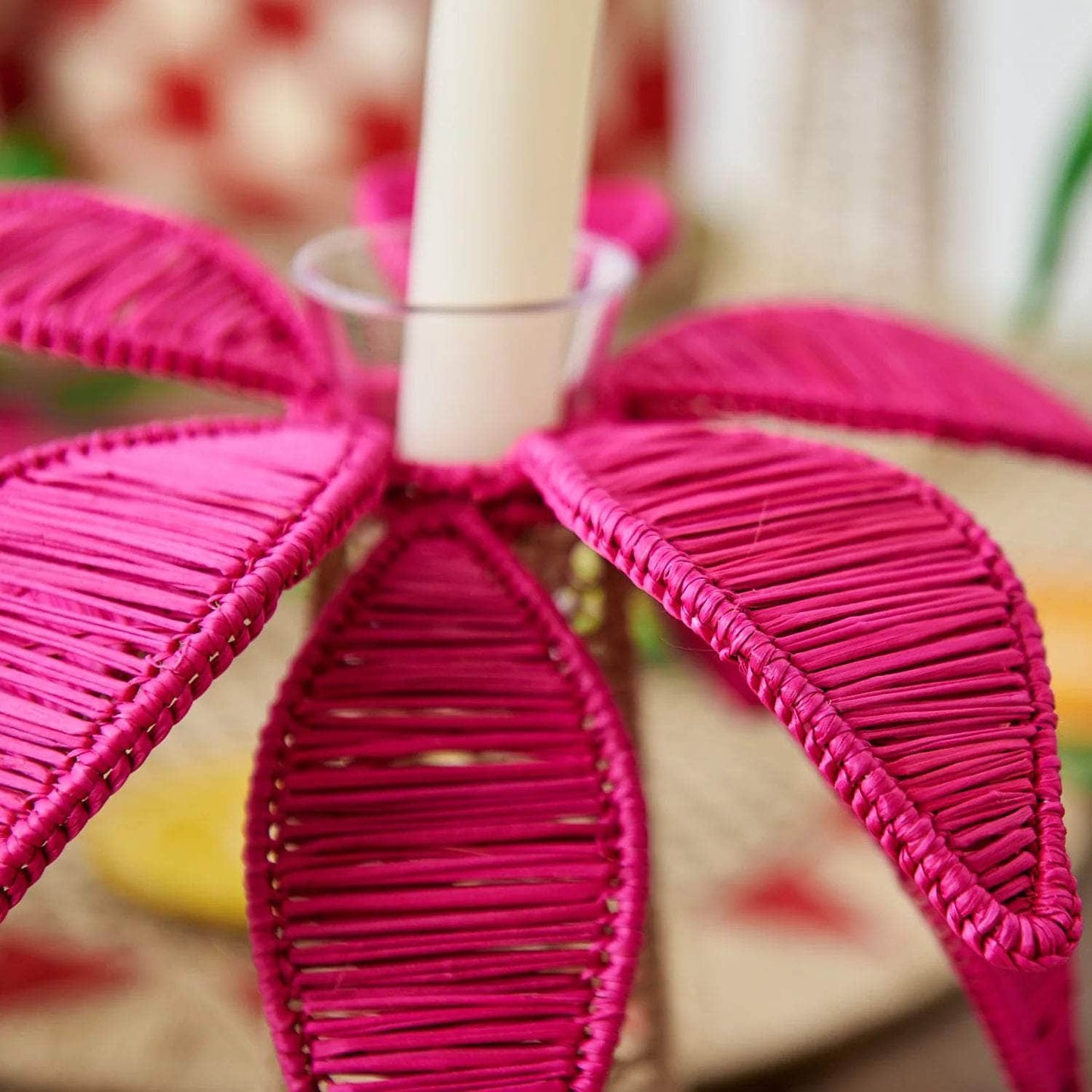 Medium Fuschia Iraca Palm Tree Candleholder