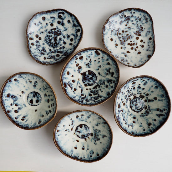 Handmade Brown Pottery Cereal Bowl With Cream / Blue Speckled Glaze