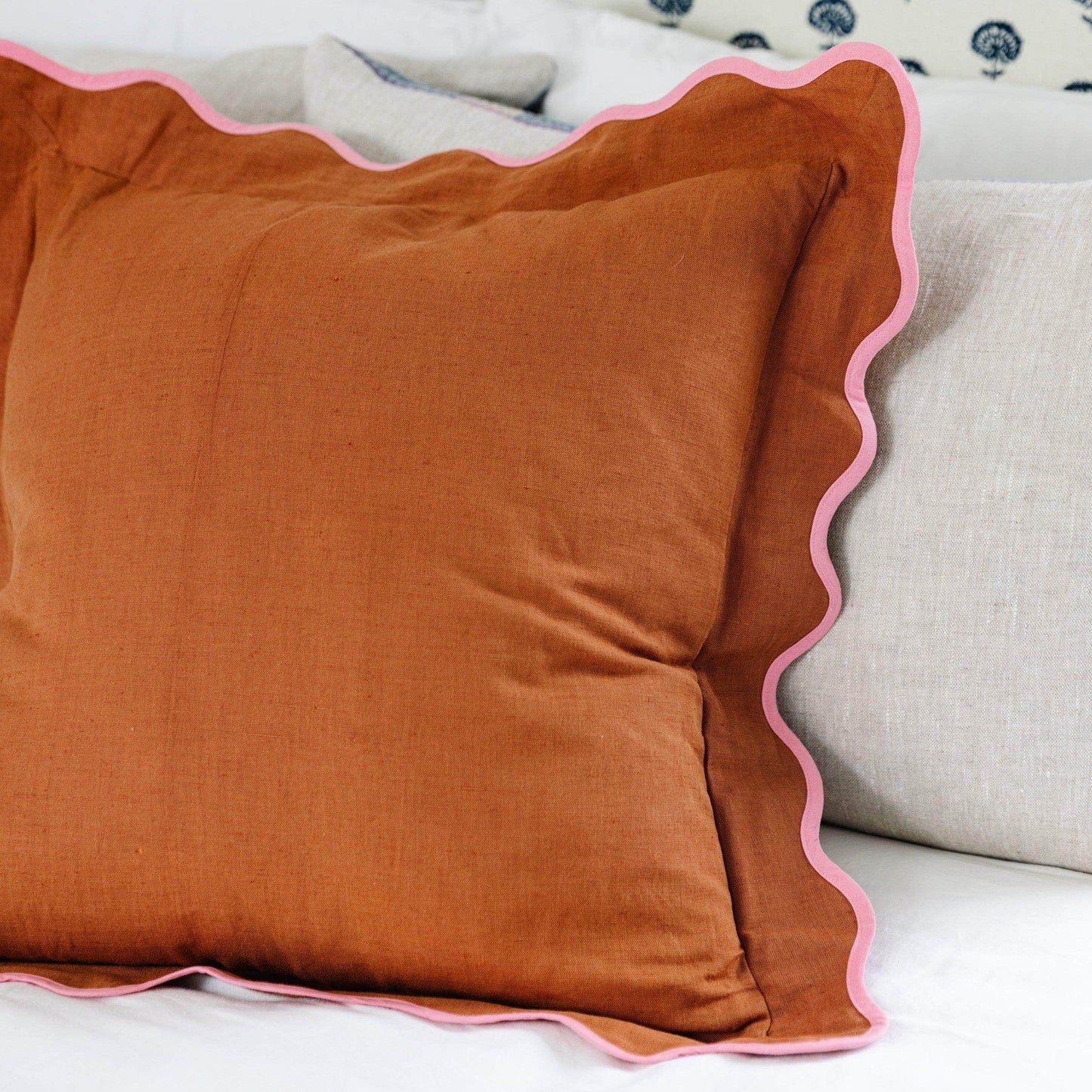 Darcy Linen Pillow - Rust + Light Pink