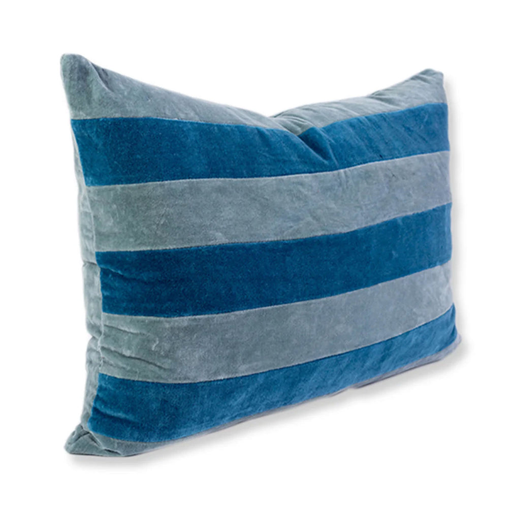 Striped Velvet Lumbar Pillow - Aqua + Peacock