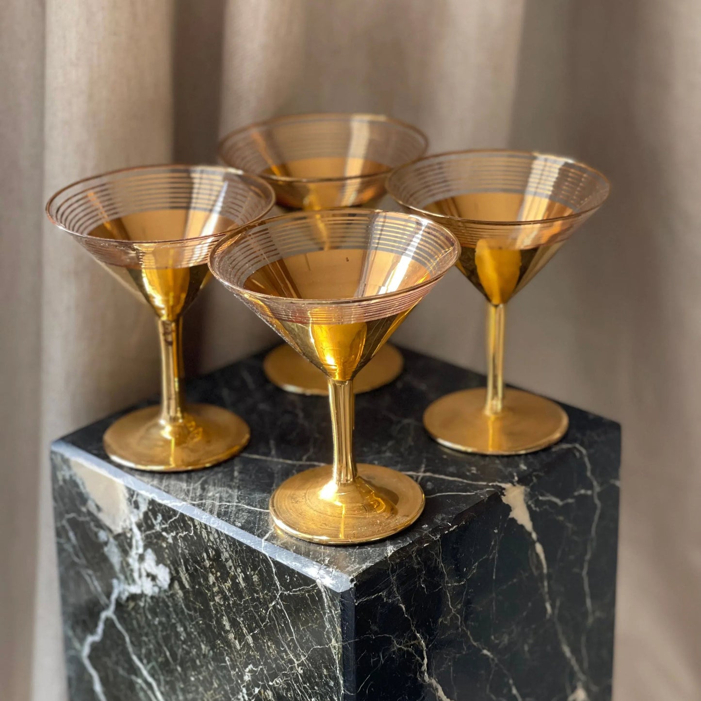 Gold Set of 4 Martini Glasses