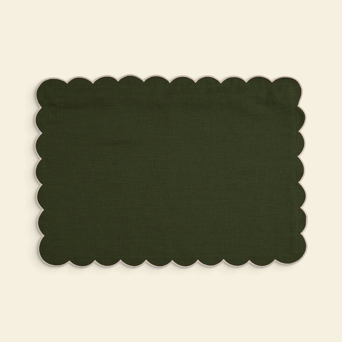 The Forest Green & White Scalloped Linen Rectangular Cushion