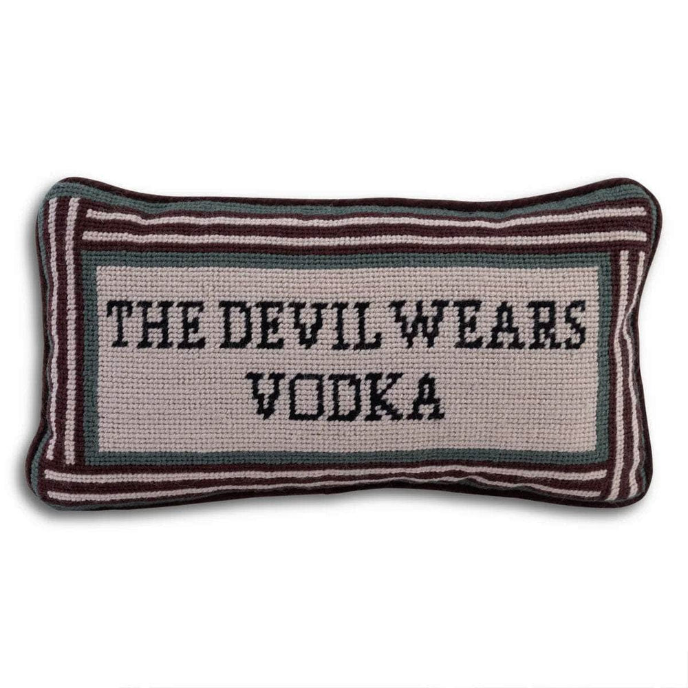 Devil Wears Vodka Needlepoint Pillow