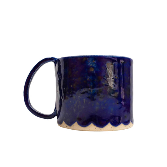 Royal Blue Ceramic Mug with Scalloped Edge