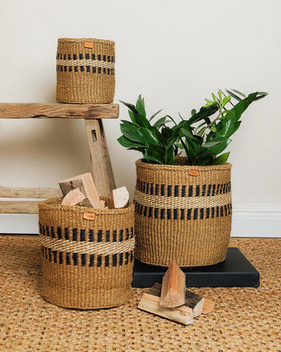 TUKIO: Charcoal Stripe Woven Storage Basket