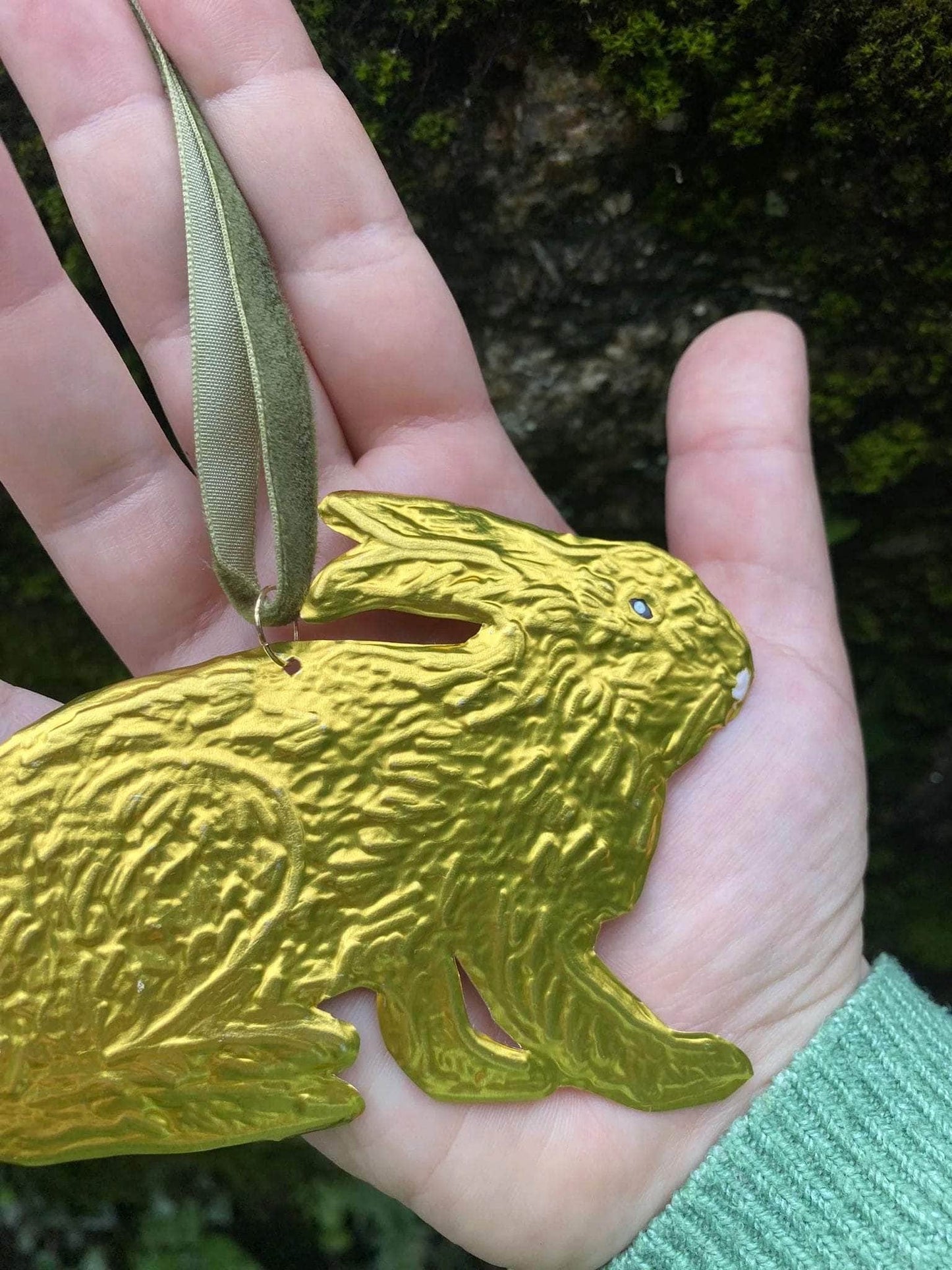 Brass Embossed and Enamel Hare Hanging Piece