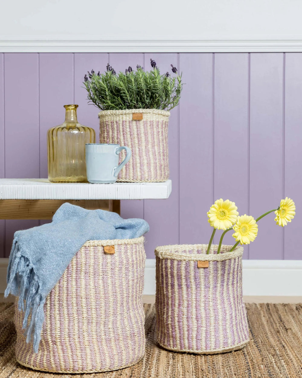 UMEME: Lavender Pinstripe Woven Storage Basket