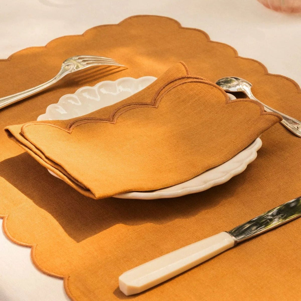 The Yellow Ochre Linen Scalloped Napkins (Set of 2)