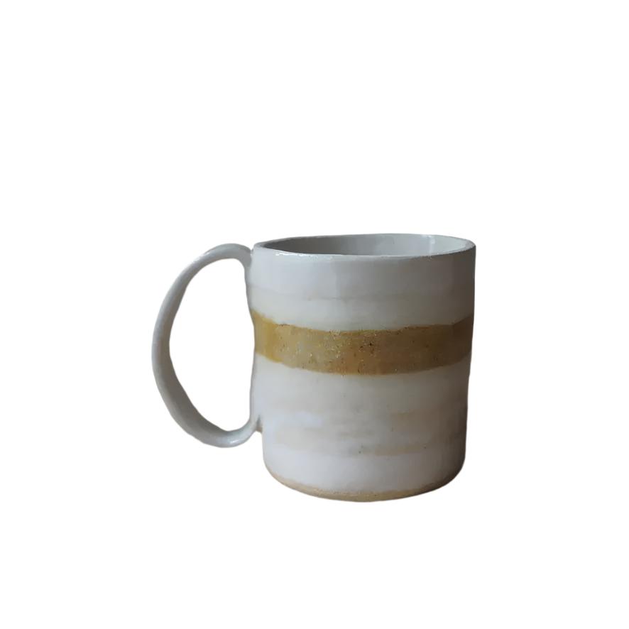 Ceramic Mug in Stripes White, Cream and Mustard glaze