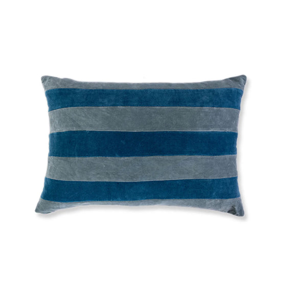 Striped Velvet Lumbar Pillow - Aqua + Peacock