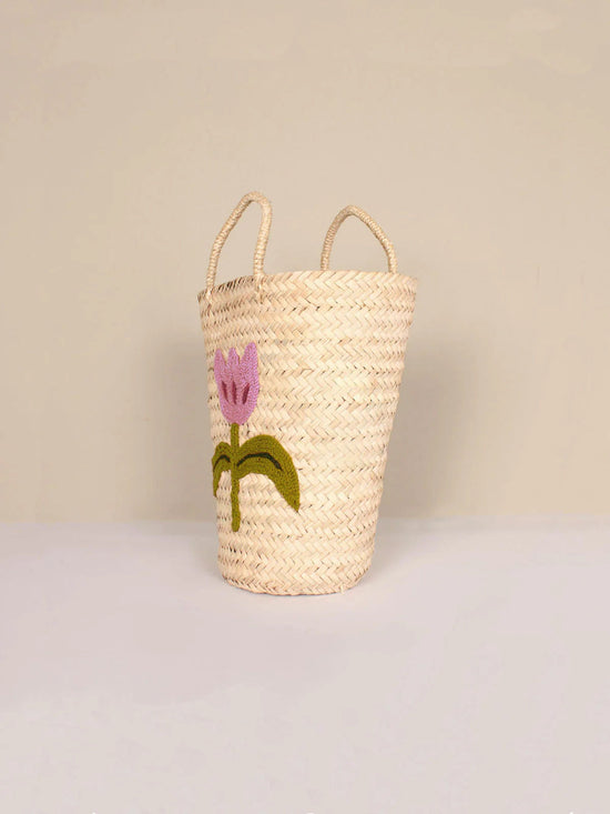 Hand Embroidered Bucket Basket, Tulip