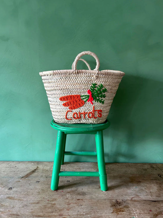 Hand Embroidered Market Basket, Carrots