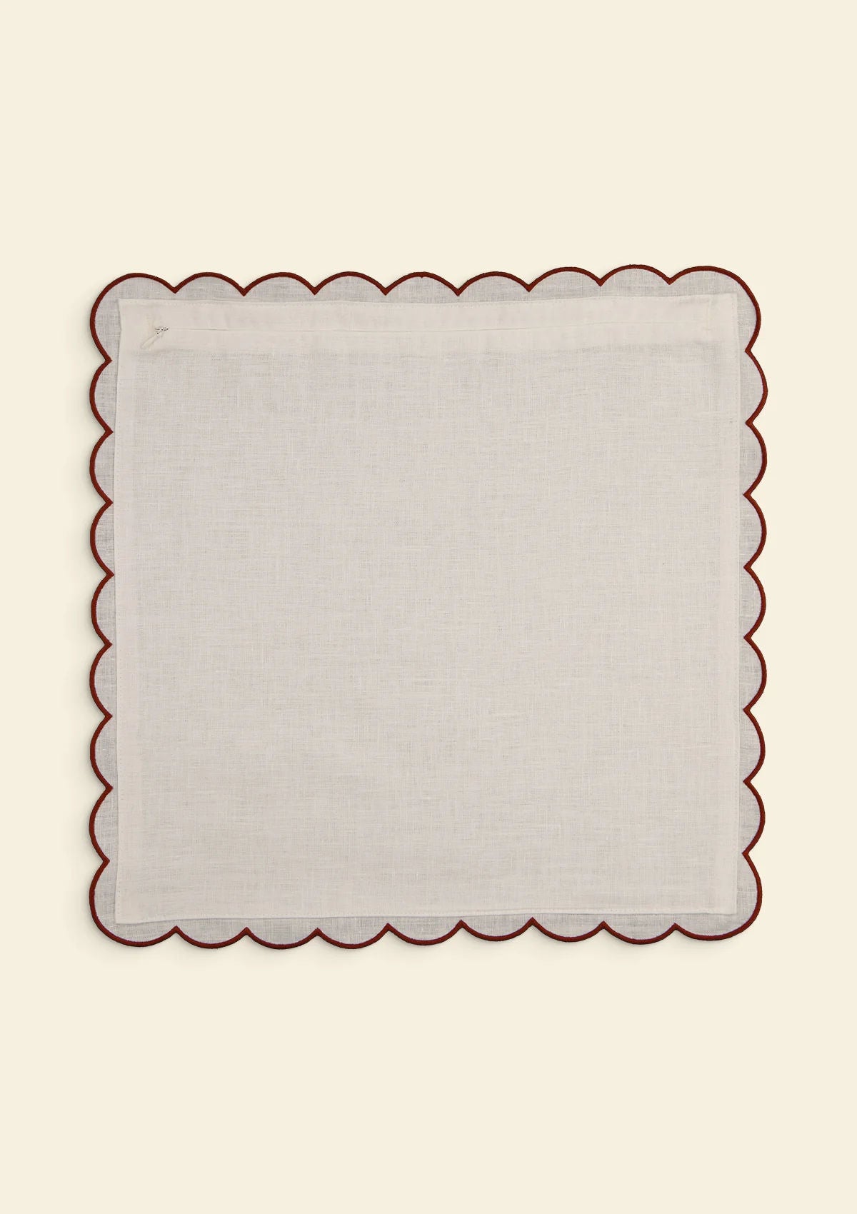 The White & Red Ochre Scalloped Linen Square Cushion