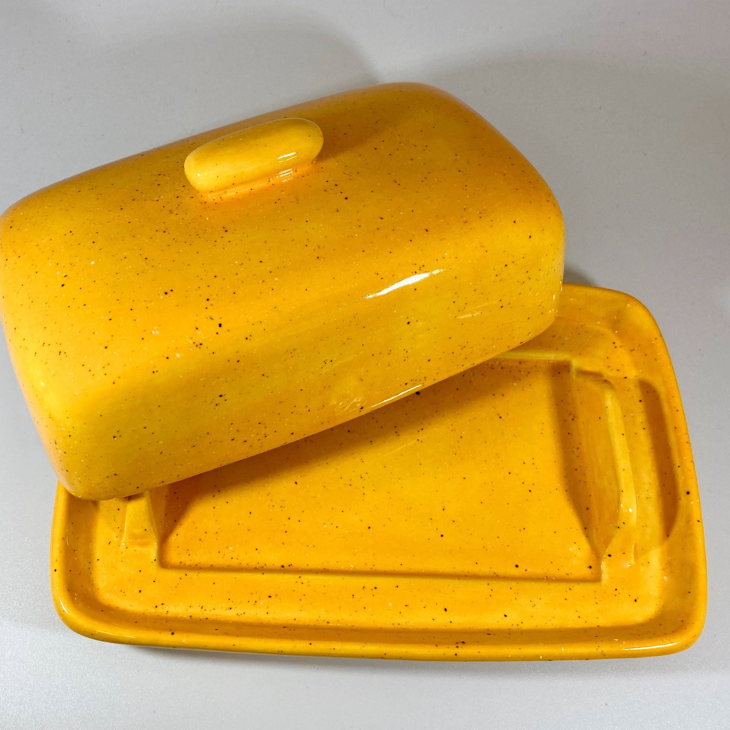 Speckled Yellow Butter Dish and Spoon Rest Set