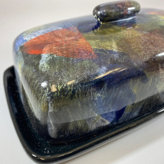 Butter Dish with Abstract Glaze Design