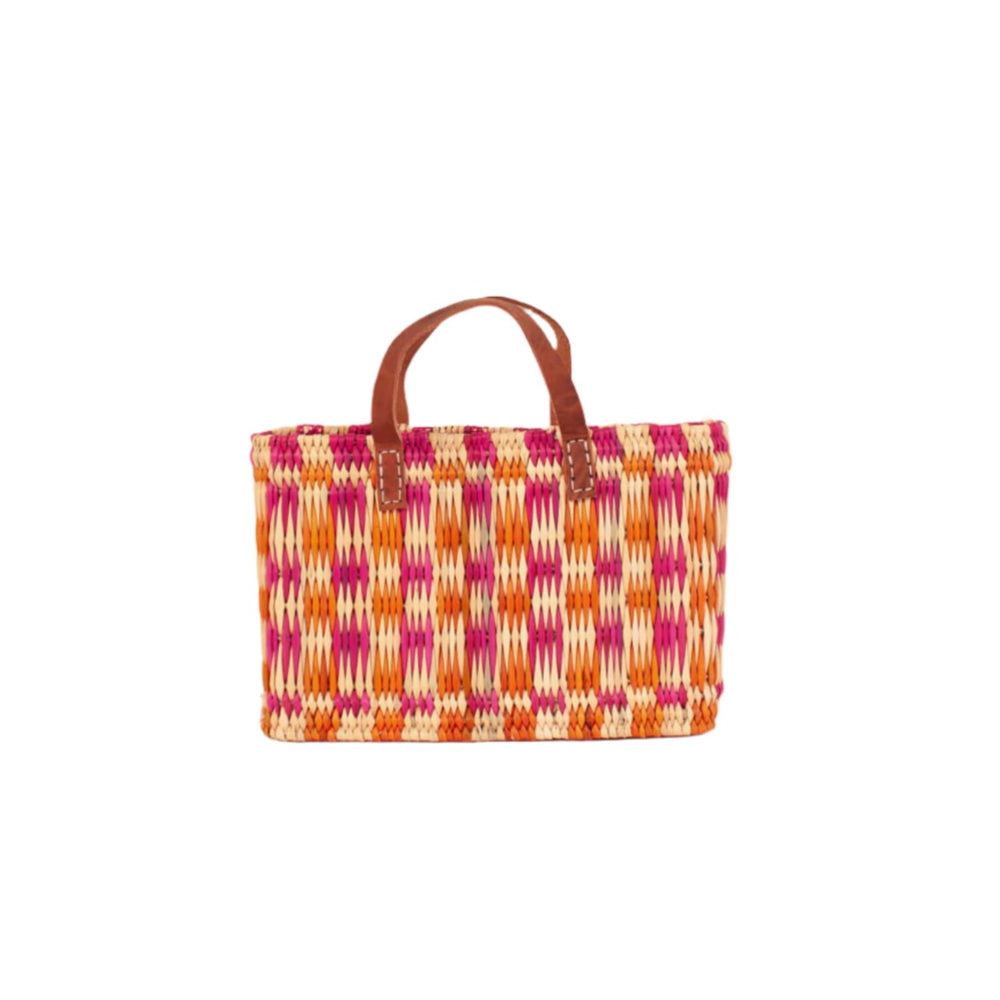 Chequered Reed Basket - Pink + Orange