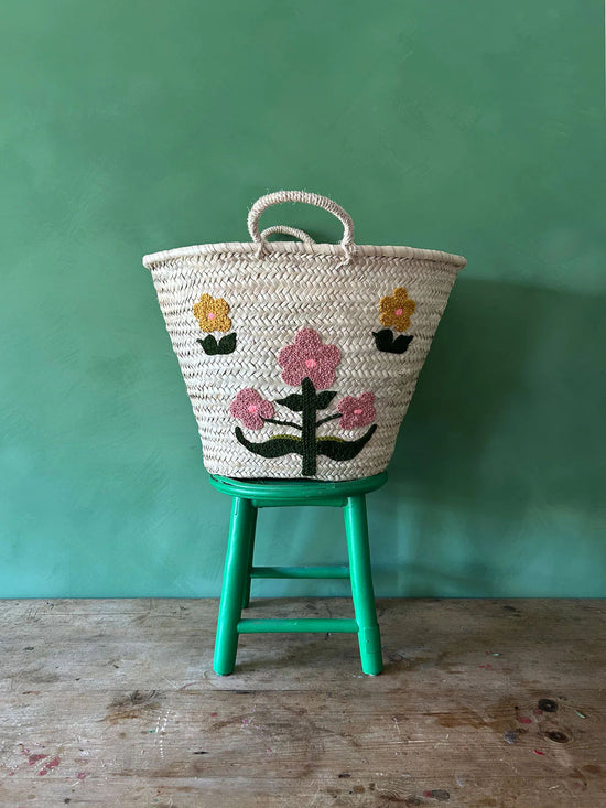 Hand Embroidered Market Basket, Posy