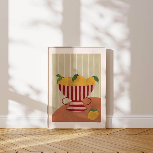 Lemons In Striped Bowl Print