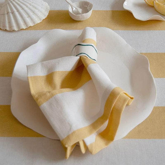 Yellow Wide Striped Linen Napkin: 4 Set