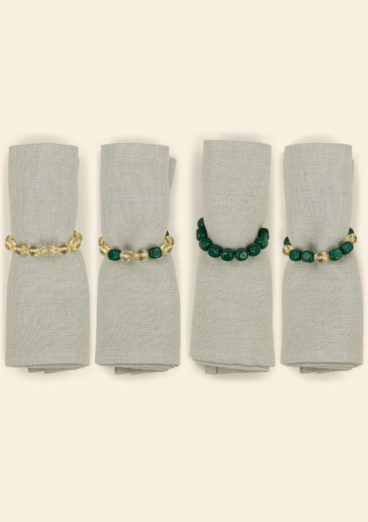 The Emerald & Daffodil Beaded Napkin Rings (set of 4)