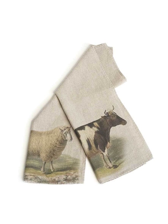 Linen Kitchen Towels SHEEP & COW Set of 2