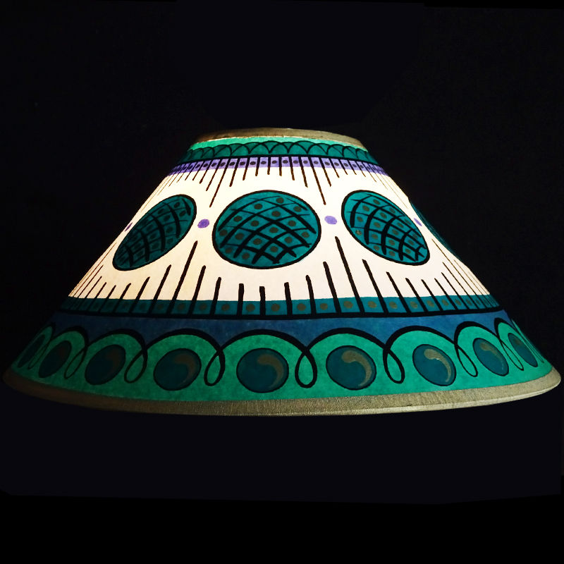 Circles & Stripes Hand Painted 14" Lampshade in Green Gold