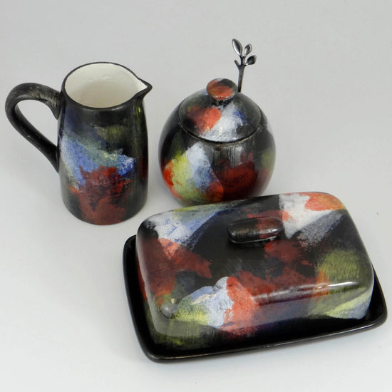 Butter Dish, Sugar Bowl and Milk Jug Set - Abstract Glaze