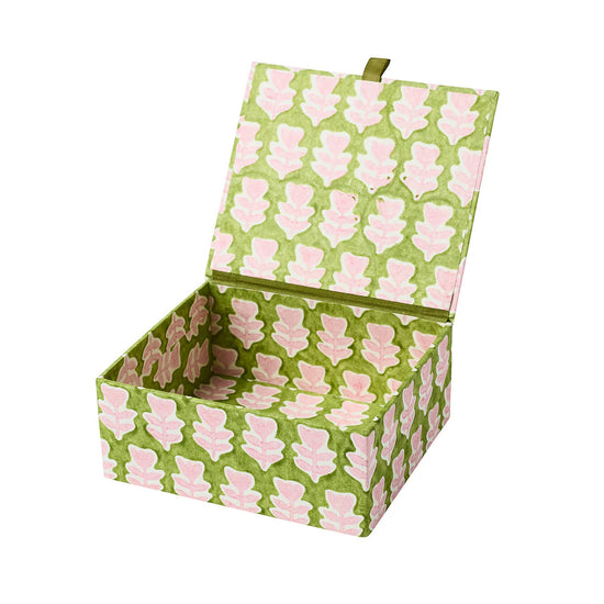 Trinket Box Flower Green Pink