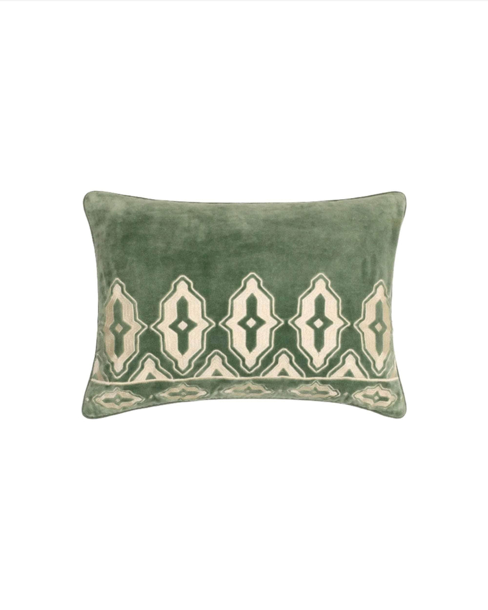 Tara Embroidered Velvet Cushion - Forest Green