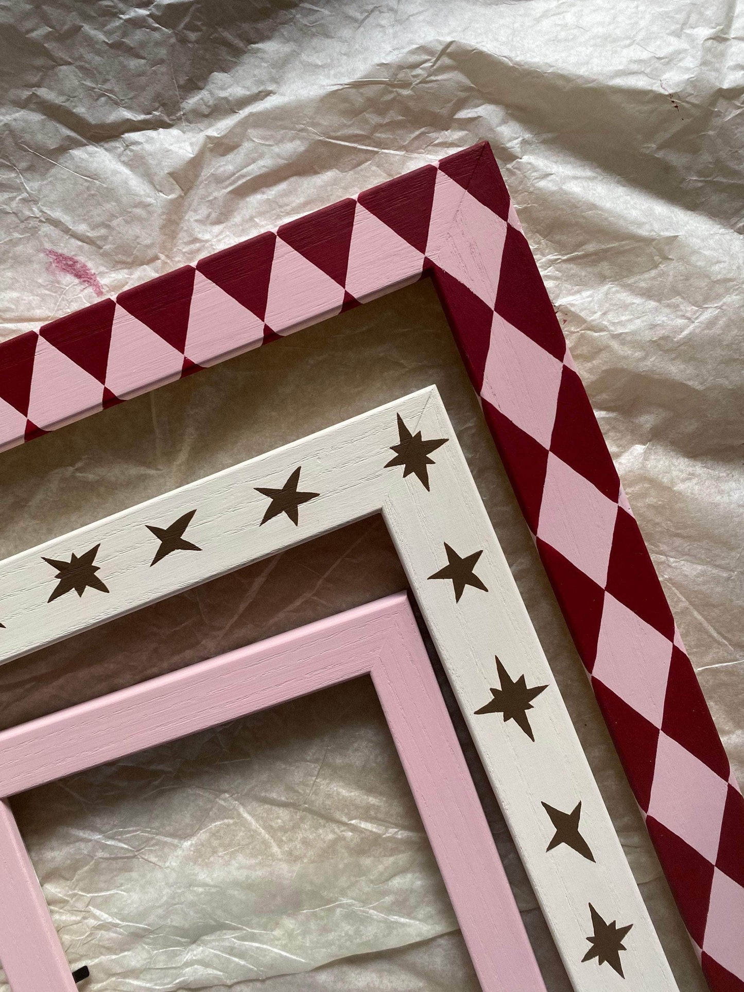Painted Wood Picture Frame, Brick / Pink Harlequin