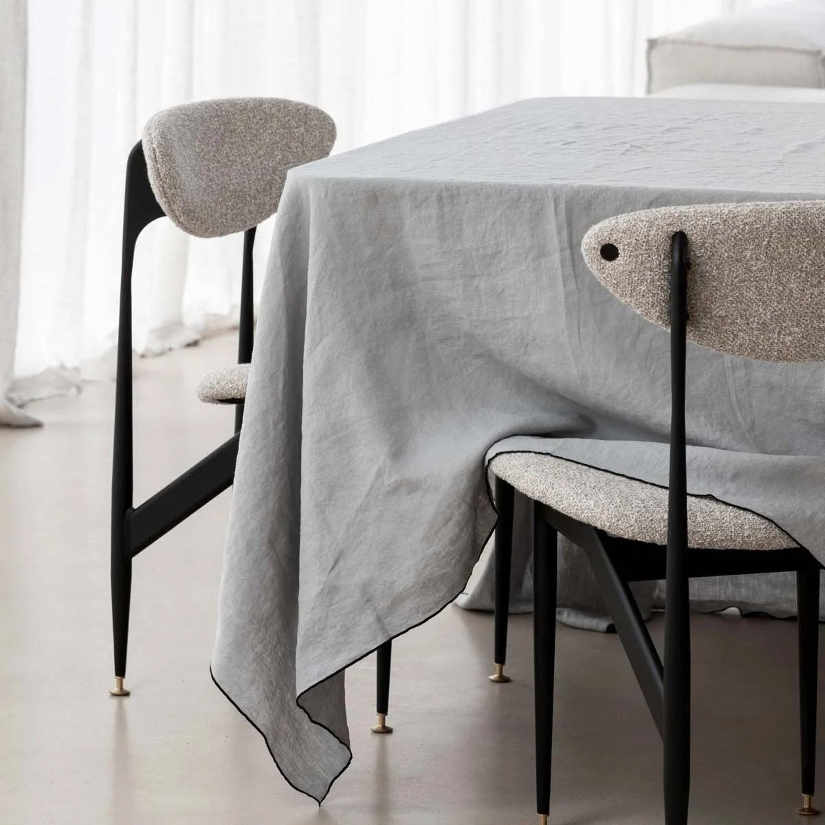 Amara Stitch 100% Linen Tablecloth - Cool Grey