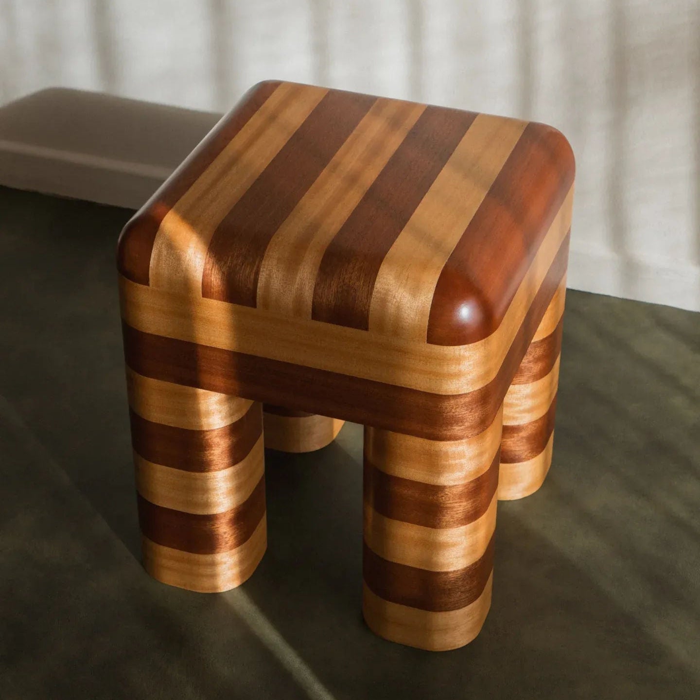 Marcello - Wooden Striped Stool / Side Table