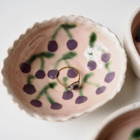 Handmade Purple Cherry Ceramic Ring Dish