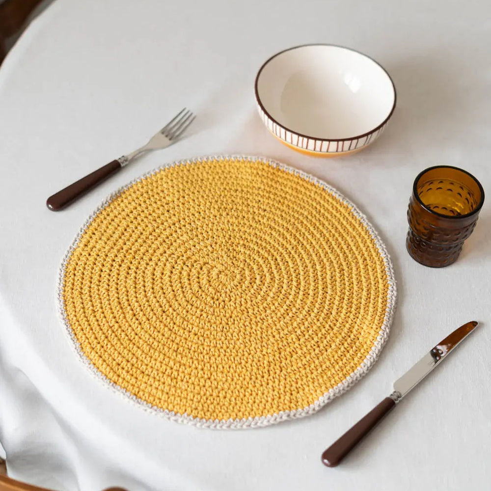 Crochet Round Placemat, Set of 4 - Mustard