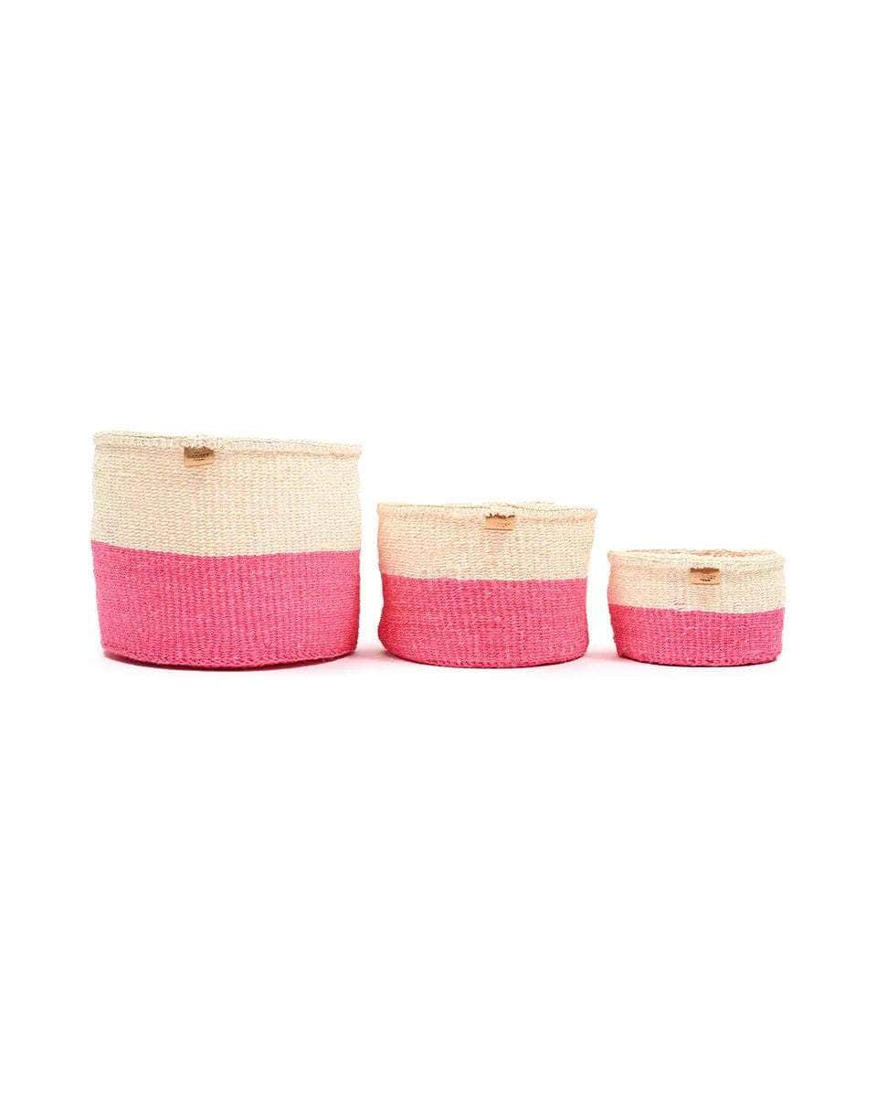 HOJI: Hot Pink Colour Block Woven Basket