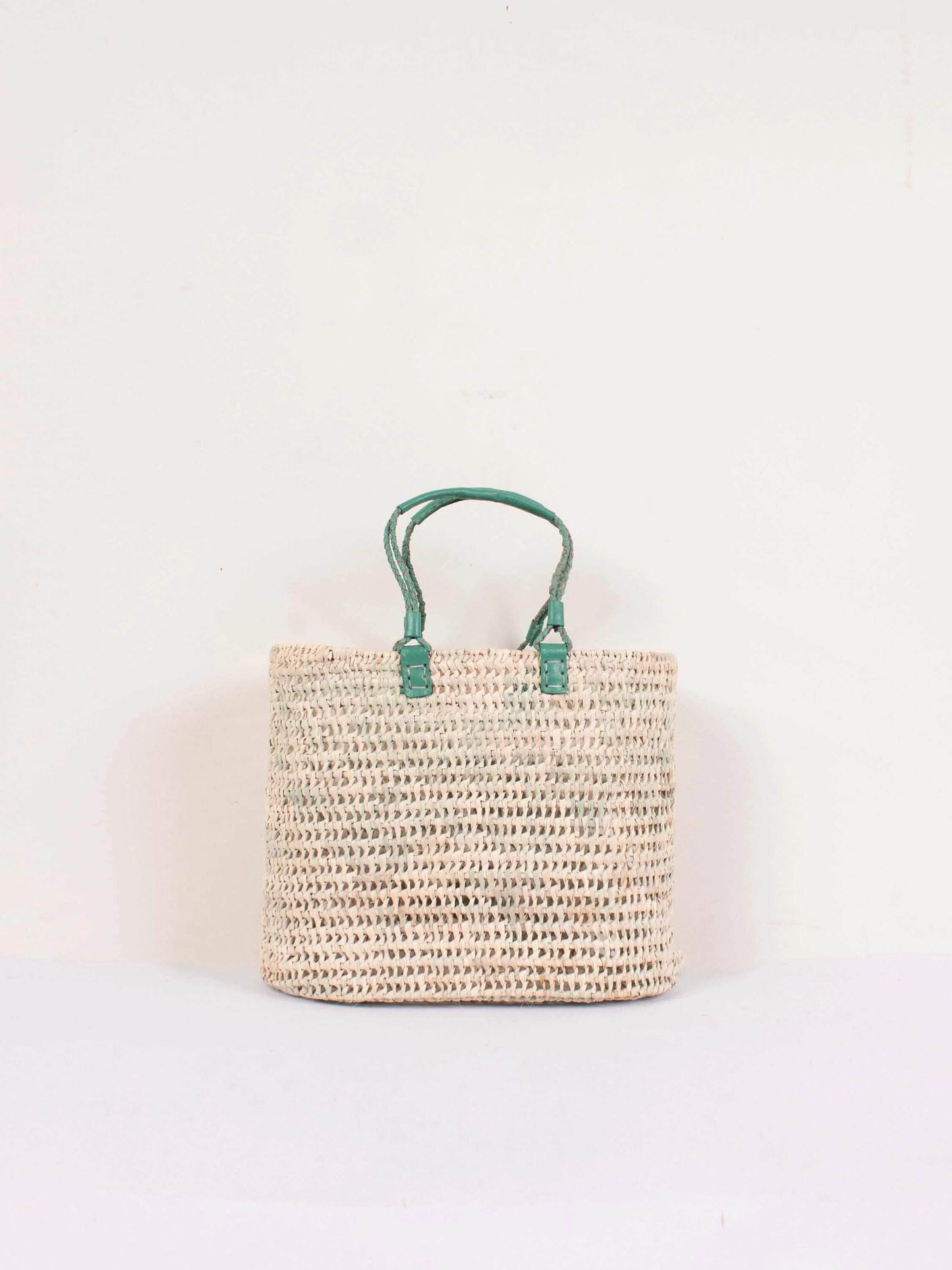 Pleated Leather Handle Basket - Sage