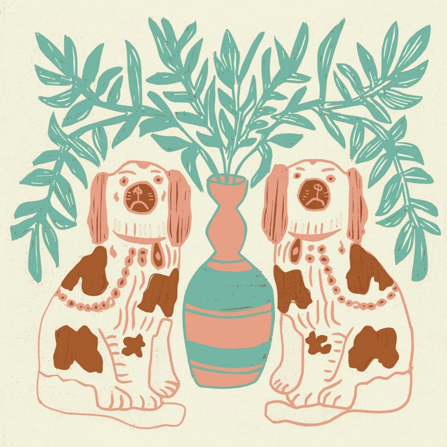 Pair of Dogs Wallpaper - Vintage Brown