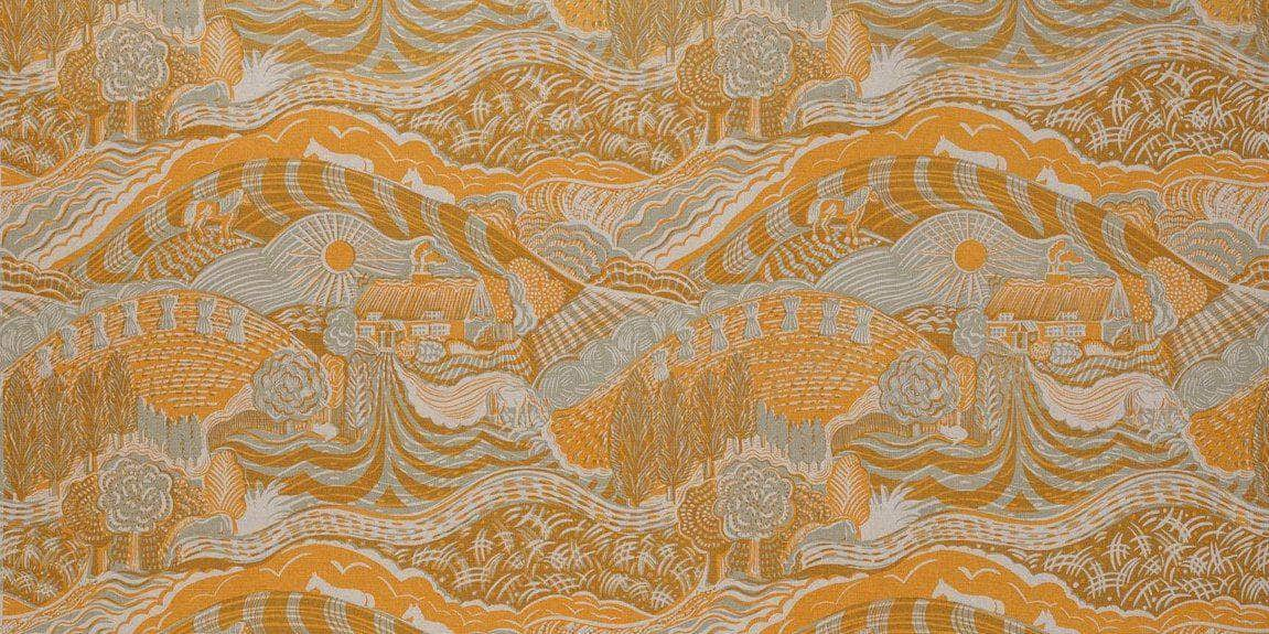 The Plough Fabric in Harvest Gold and Corn Grey