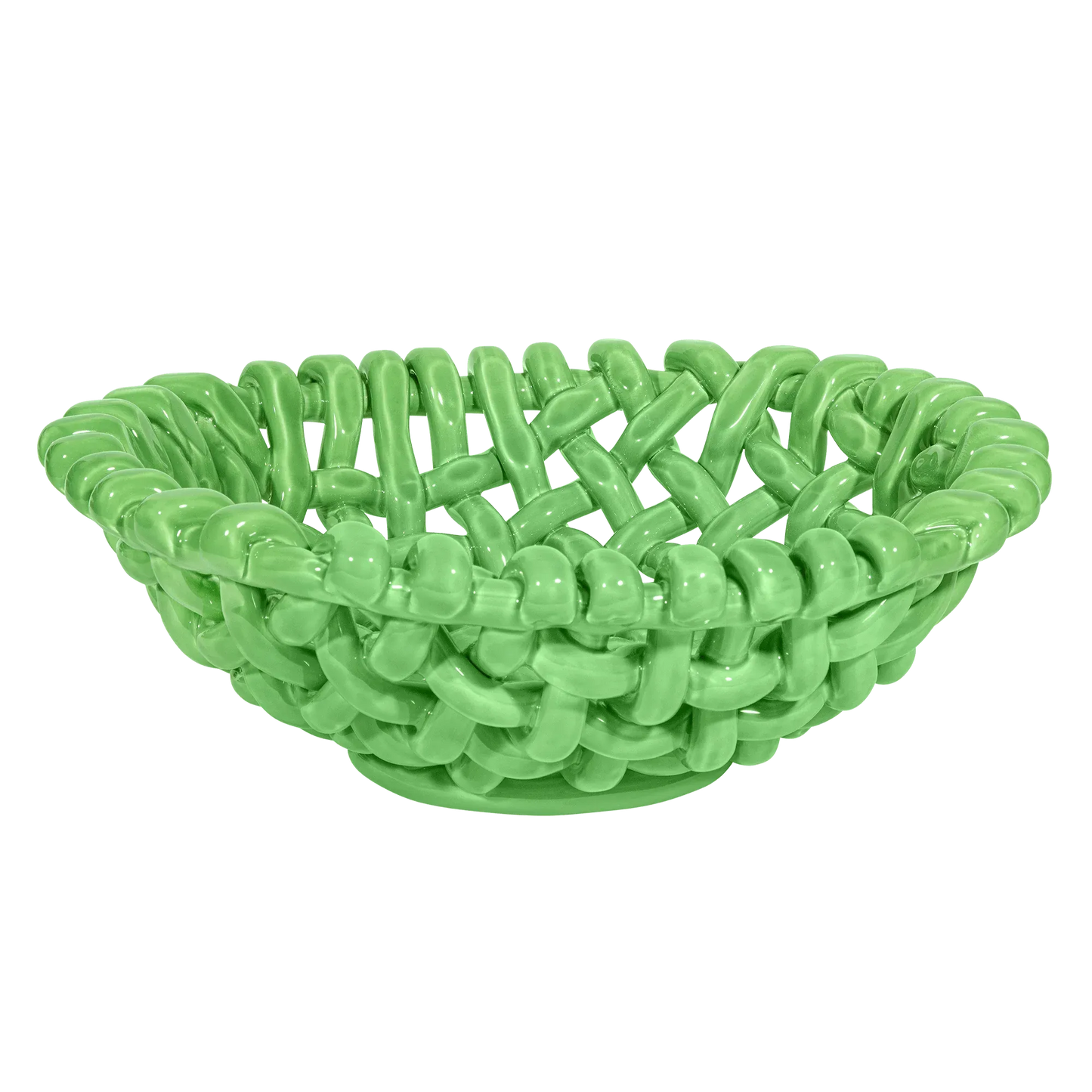 Large Apple Green Basketweave Bowl