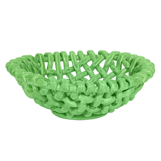 Large Apple Green Basketweave Bowl