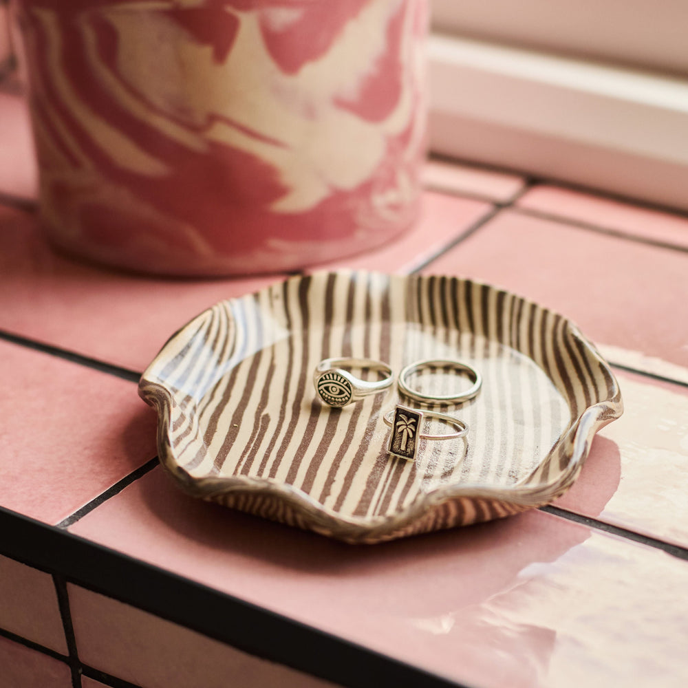 Brown Striped Trinket Dish