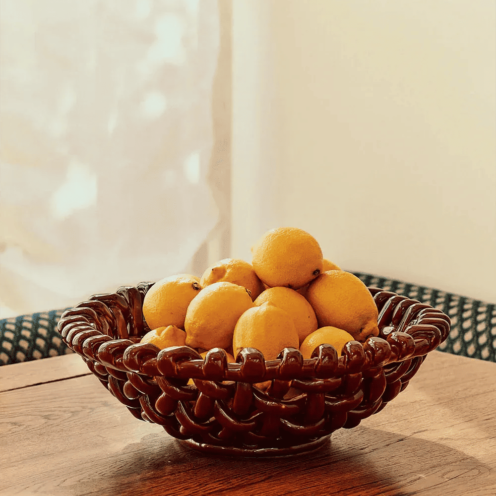 Large Burgundy Basketweave Bowl