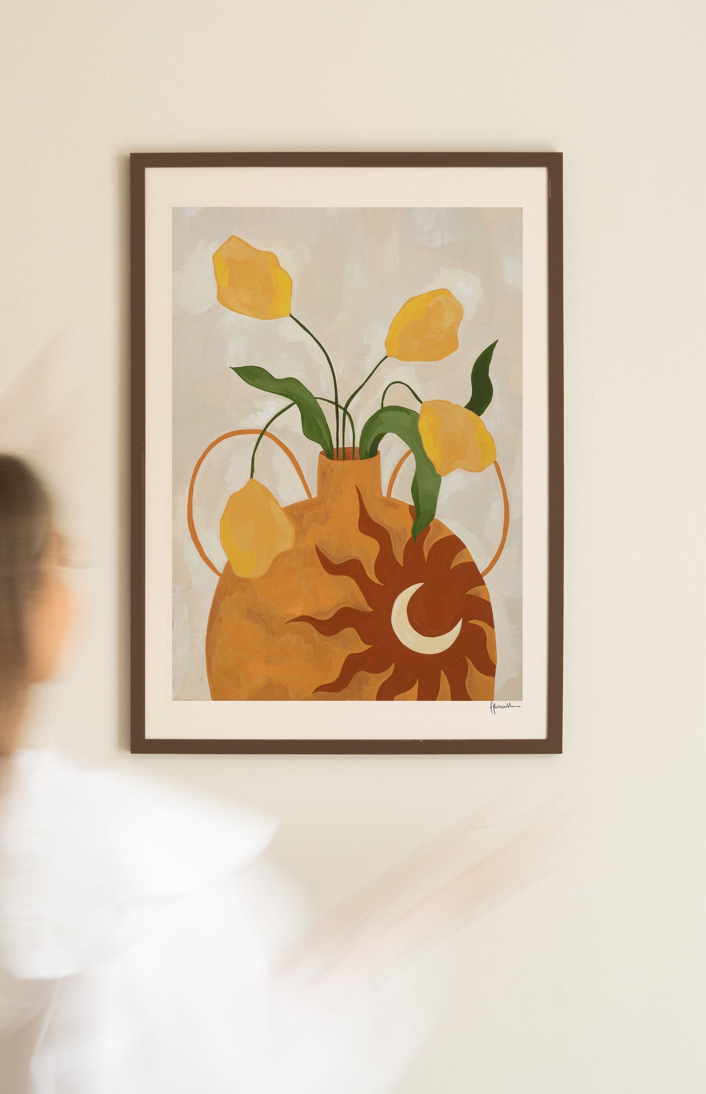 Yellow Flowers In Sun & Moon Vase Print