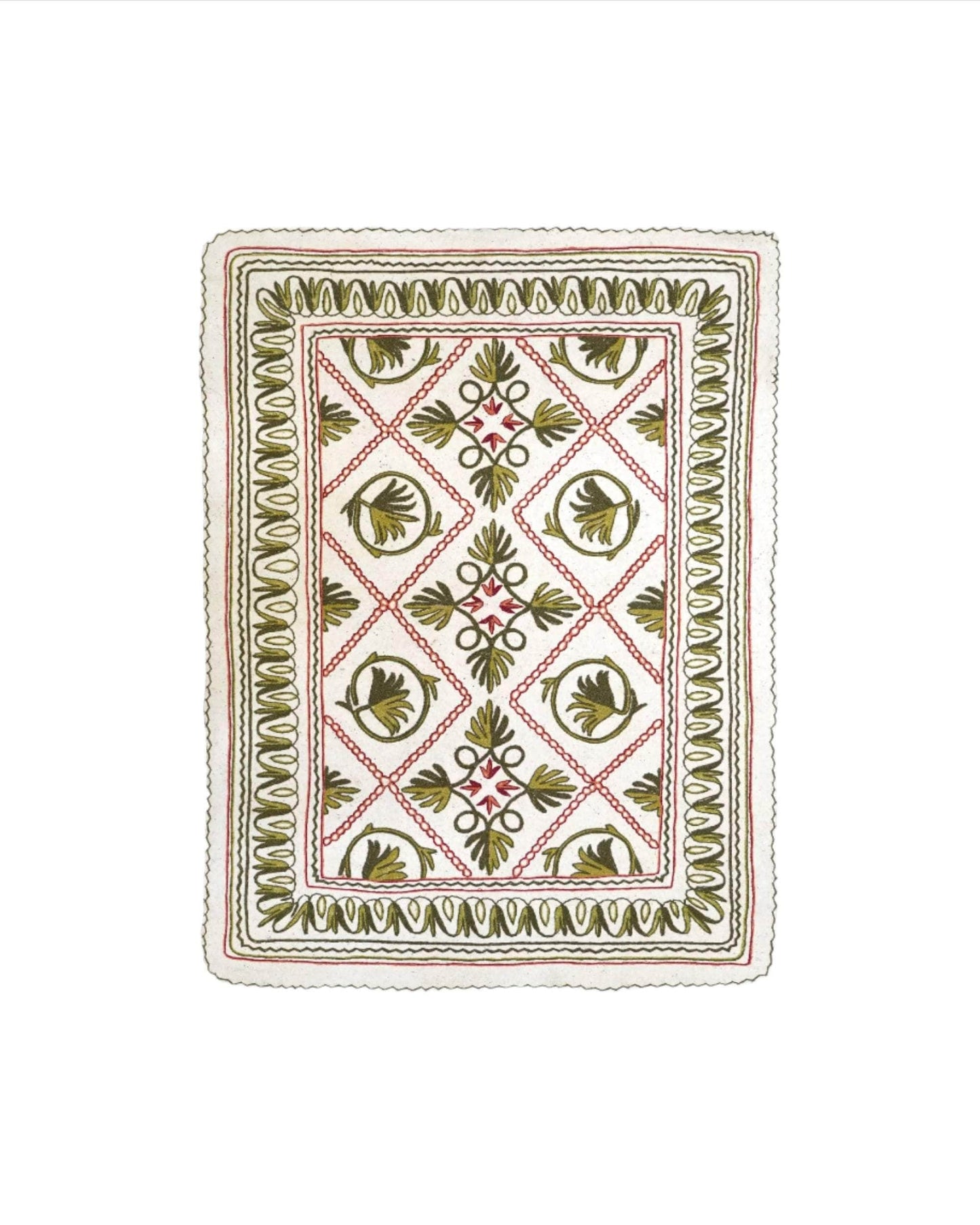 Namda Felt Embroidered Rug - Green and Pink