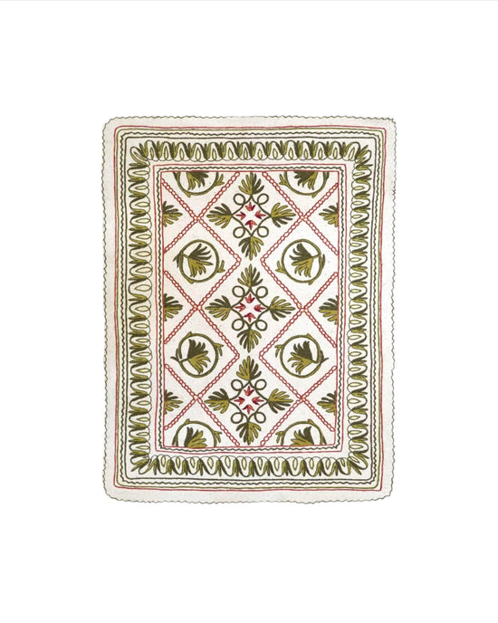 Namda Felt Embroidered Rug - Green and Pink