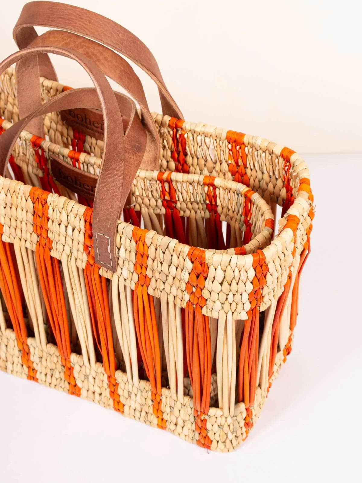 Decorative Reed Basket - Orange Stripe