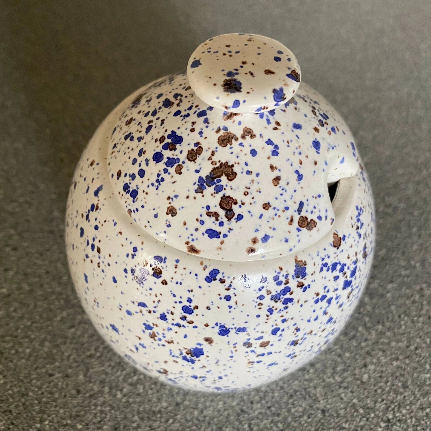 Sugar Bowl with Lid and Spoon in Speckled Blue Glaze